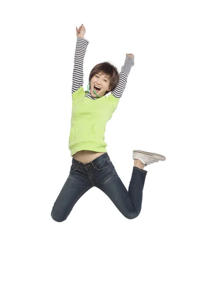 An excited woman jumping — Stock Photo, Image