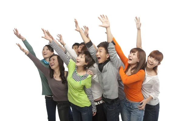 Un groupe de personnes levant les yeux dans l'excitation — Photo