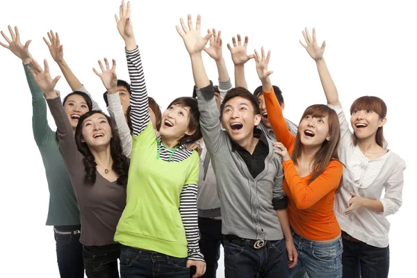 Un grupo de personas mirando hacia arriba con emoción — Foto de Stock