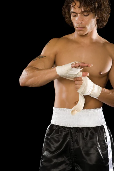 Boxer tying bandage — Stock Photo, Image