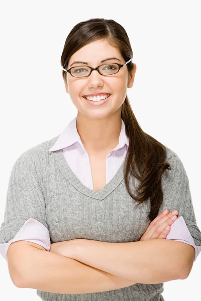 Geeky menina sorrindo para a câmera — Fotografia de Stock