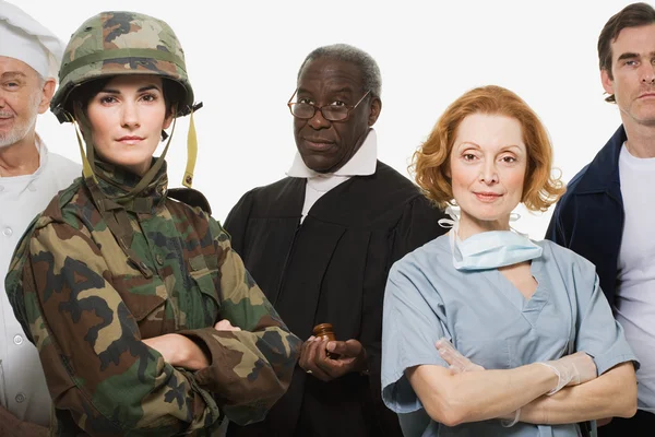 Chef, soldado, juiz, cirurgião e entregador — Fotografia de Stock