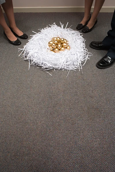 Nest of golden eggs in office — Stock Photo, Image