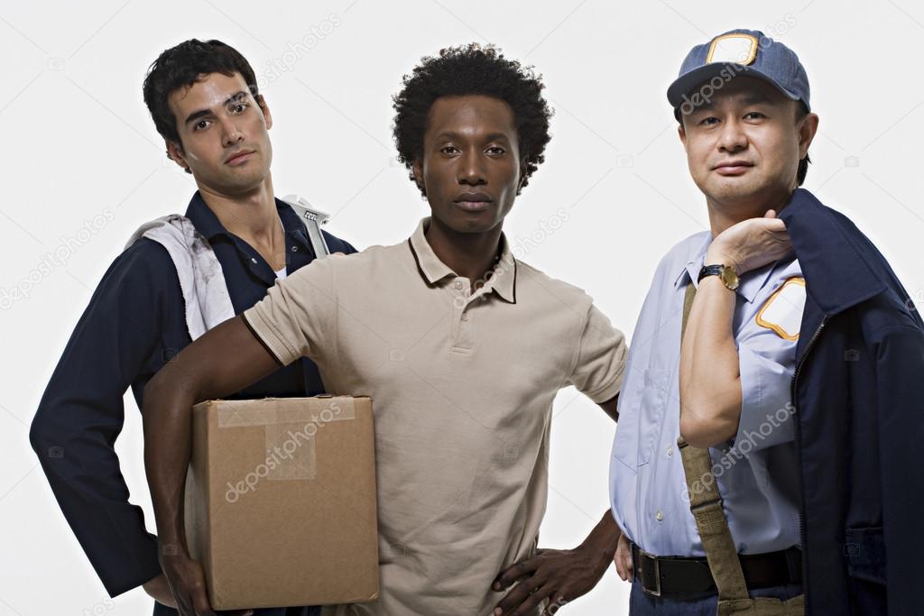 Portrait of a mechanic, delivery man and postman