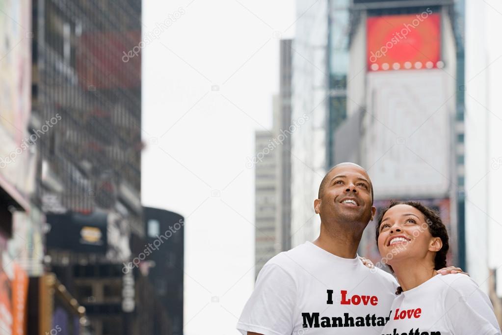 A couple smiling in New York