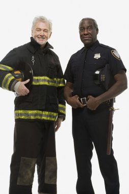 Portrait of a firefighter and a police officer clipart