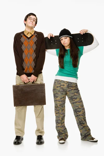 Geek and skater girl — Stock Photo, Image