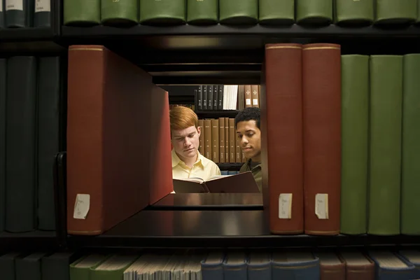 Twee studenten lezen in de bibliotheek — Stockfoto