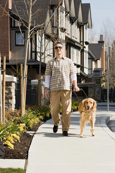 Blind man med en golden retriever — Stockfoto