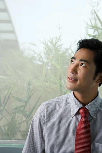 Um jovem empresário chinês olhando para cima — Fotografia de Stock
