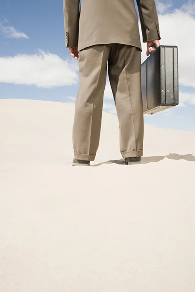 Empresário em pé no deserto quente — Fotografia de Stock