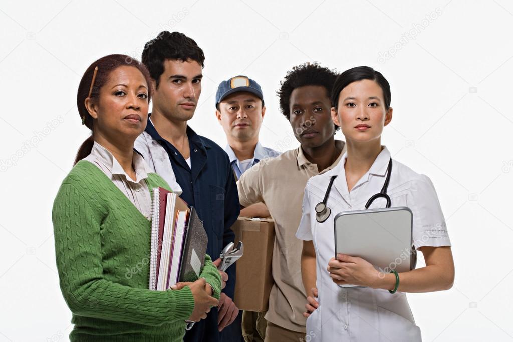 teacher, mechanic, postman, delivery man and nurse