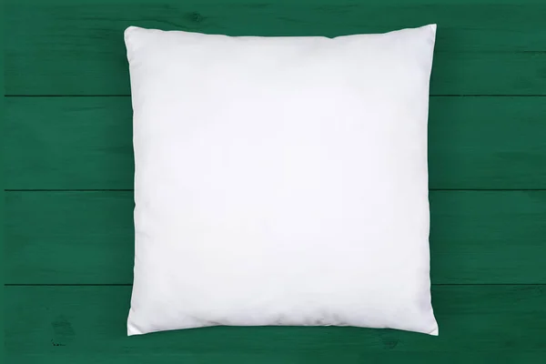 Bovenaanzicht Van Een Vierkant Wit Kussentje Ontspannend Bovenop Een Groene — Stockfoto