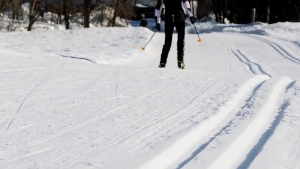 オーストリアの小さな村に人々がスキー — ストック動画