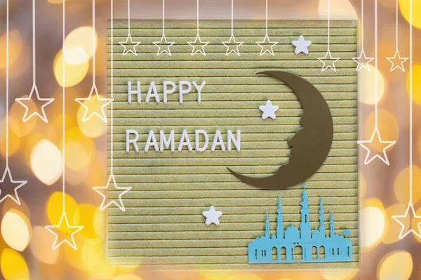 Happy Ramadan Happy Feast Stars Moon Mosque Background — Stock Photo, Image