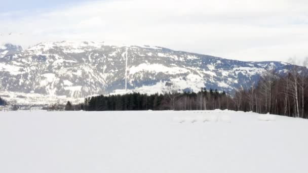 Feld Komplett Vom Schnee Bedeckt Vogelperspektive — Stockvideo