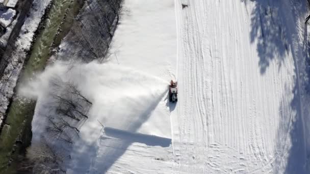 Sneeuwwerper Maakt Sneeuw Schoon Bird Eye View — Stockvideo