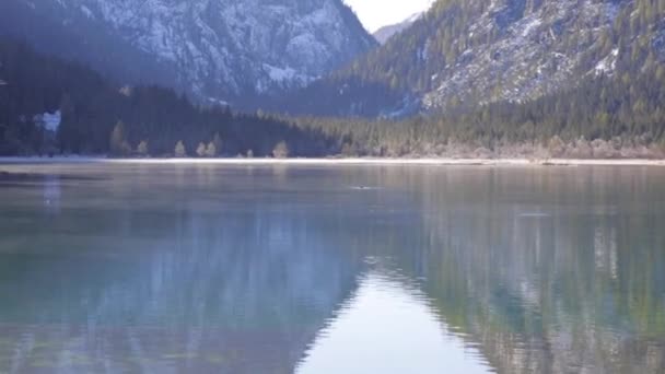 Toblacher Veja Lago Sul Tirol Período Verão — Vídeo de Stock