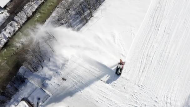 Sneeuwwerper Maakt Sneeuw Schoon Bird Eye View — Stockvideo