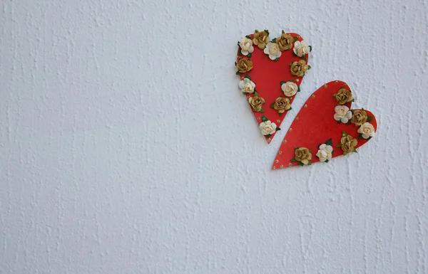 Two handmade  red hearts — Stock Photo, Image