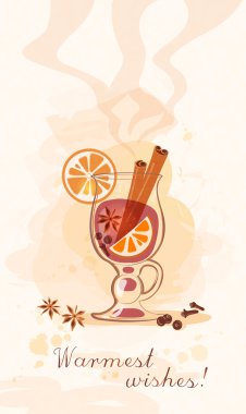 Greeting card witn glass of mulled wine clipart