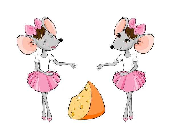 Mäuse mit Scheibe Käse — Stockvektor
