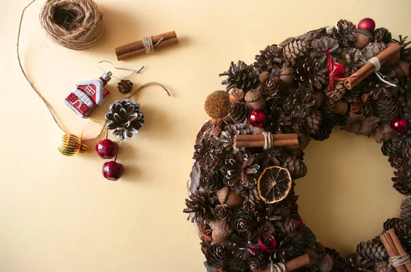 Christmas Rustic Wreath Hand Made Ornament Wall Decoration Diy Made — Zdjęcie stockowe