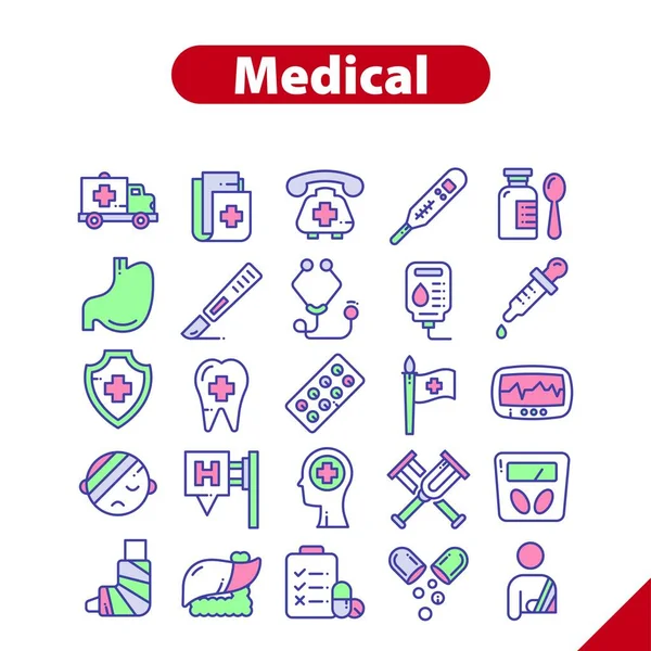 Símbolos Medicina Saúde Conjunto Mínimo Ícones Finos Ilustração Vetorial Simples — Vetor de Stock