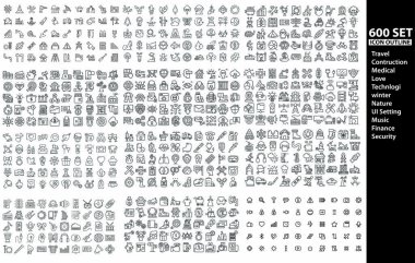 Büyük set 600 ince çizgili Web simgesi. İş, finans, alışveriş, haberciler, sağlık, inşaat, seyahat, kış, doğa, teknoloji.