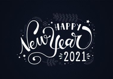 2021 Mutlu Yıllar Senaryo El Yazıları. Kutlama tipografisi posteri, afiş ya da Mutlu Noeller ve mutlu yıllar için tebrik kartı tasarla. Vektör İllüstrasyonu