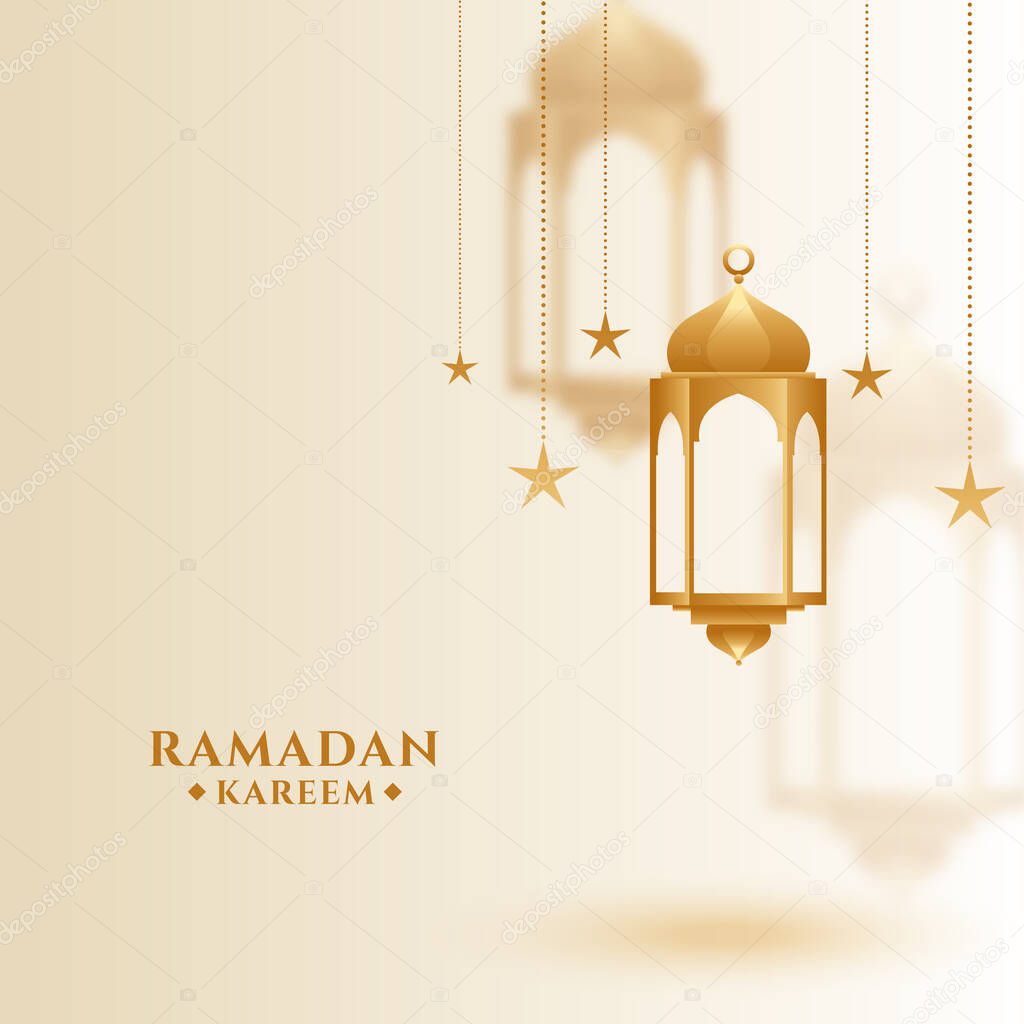 Illustration of mosque, moon, star and lantern make a yellow green paper cut Ramadan Kareem background. Good to use for banner, social media feed, etc