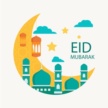 Mübarek bayramı, ay ve cami güzel bir arka plan.