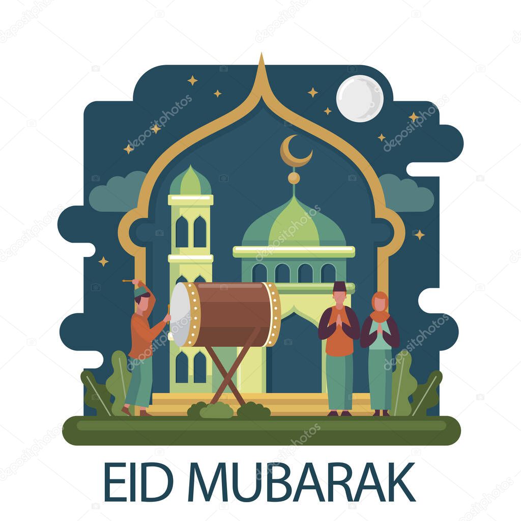 eid mubarak moon and mosque beautiful background