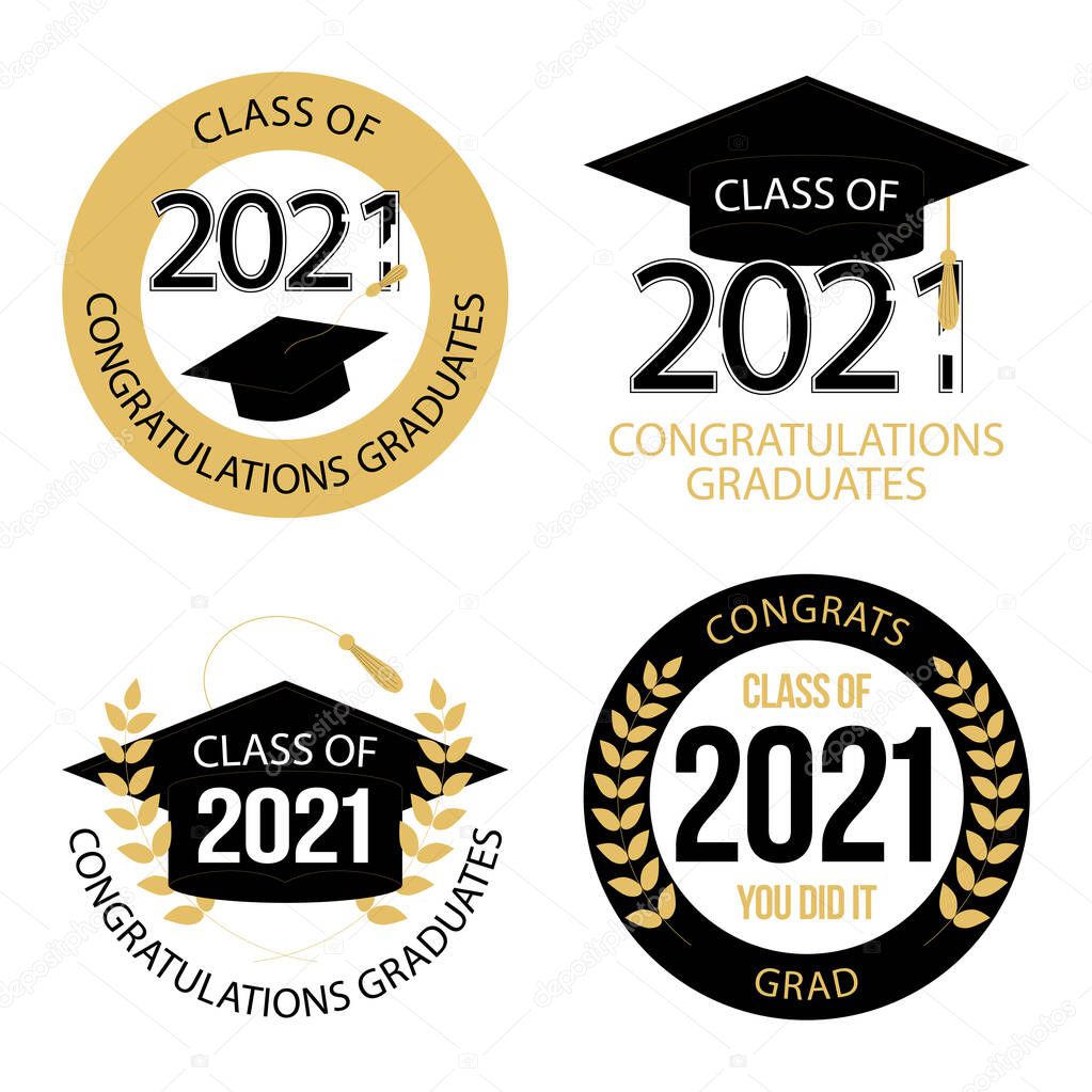 hand drawn class of 2021 lettering labels