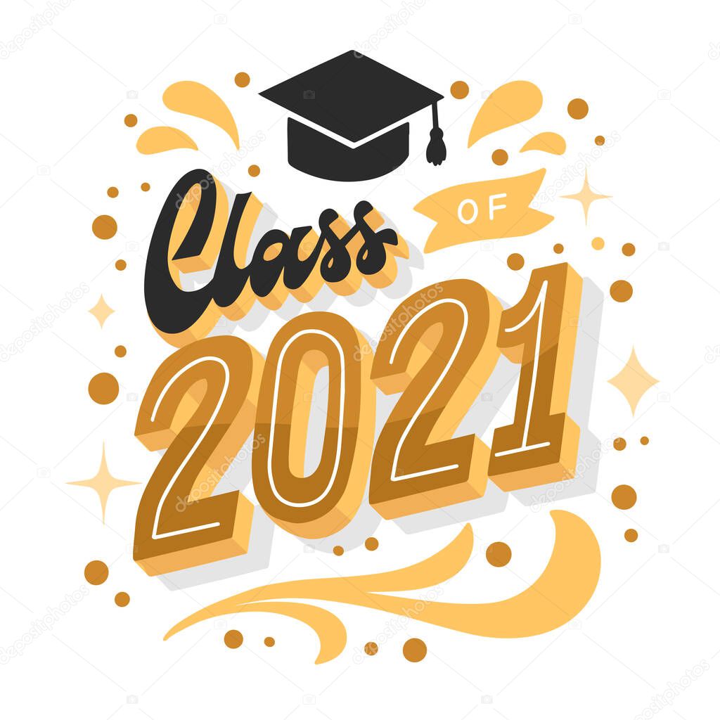hand drawn class of 2021 lettering labels