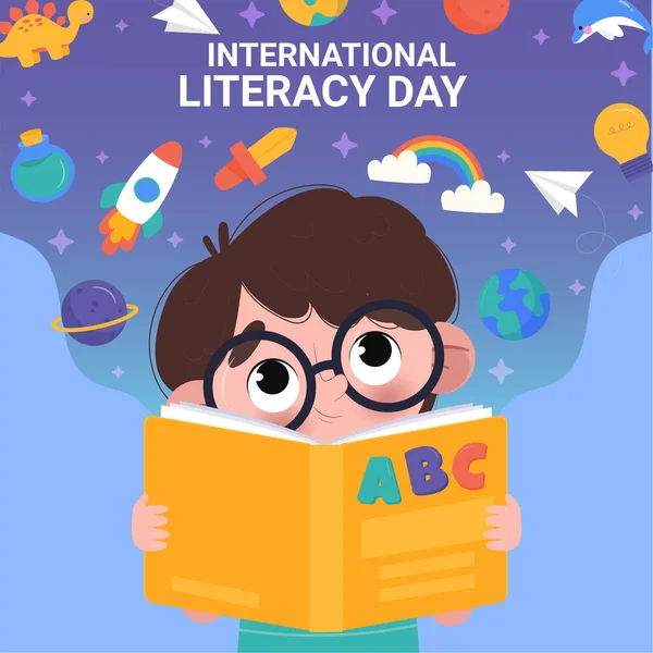 Giornata Alfabetizzazione Internasionale Con Libro — Vettoriale Stock