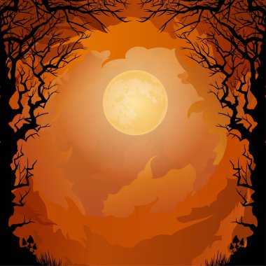 Turuncu arka planlı karanlık orman