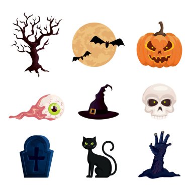 düz cadılar bayramı ögesi koleksiyonu yıldızlı gece