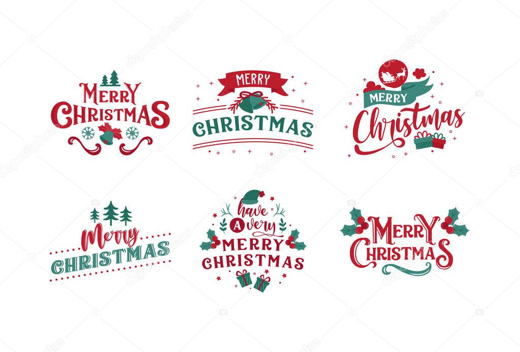 christmas lettering label white background