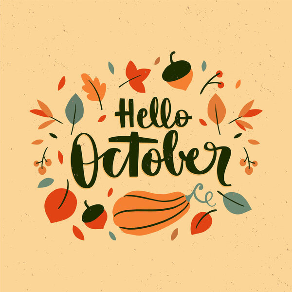 hand drawn hello october lettering