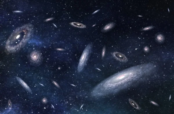 Estrutura em larga escala de múltiplas galáxias no Universo Profundo. Ilustração 3D . — Fotografia de Stock