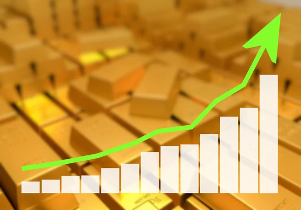 Conceito de investimento em ouro. Ilustração do gráfico de barras em crescimento . — Fotografia de Stock