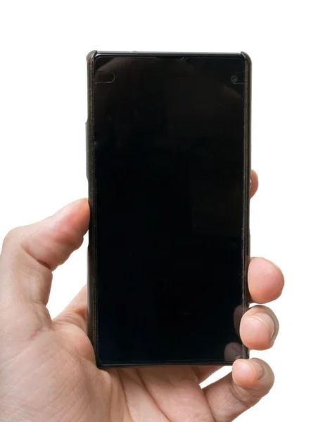 Hand hält Smartphone in der Hand. isoliert auf weißem Hintergrund. — Stockfoto