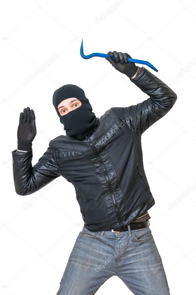 Burglar Or Robber With Balaclava Is Arrested And Giving Up