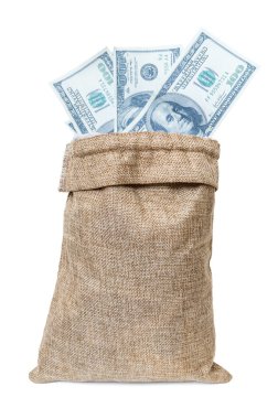 Beyaz arka plan üzerinde izole para ile çanta.