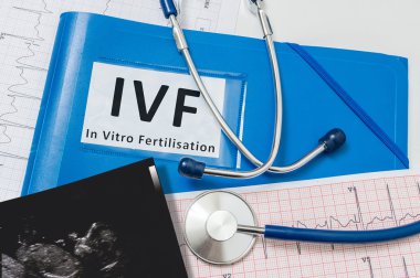 IVF (Tüp Bebek döllenme kavramı). Hasta dosyaları ile mavi klasör.