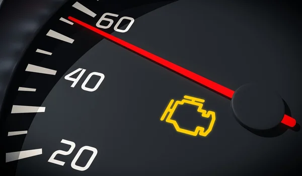 Engine malfunction warning light control in car dashboard. 3D rendered illustration. Close up view. — Stock Photo, Image