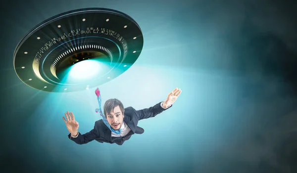 Alien Abduction Concept Young Man Abducted Ufo — Stock Photo, Image