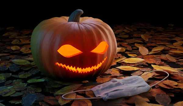 Skrämmande Pumpa Halloween 2020 Coronavirus Pandemi Återgiven Illustration — Stockfoto