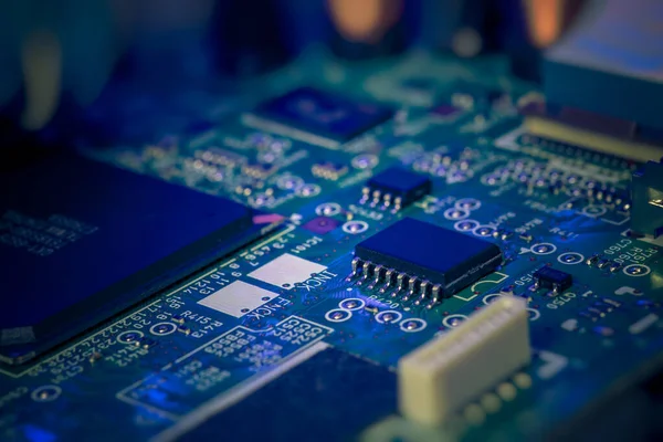 Macro of electronic circuit. Small semiconductors and other electronics.
